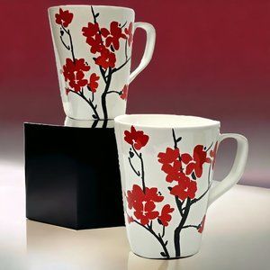 Lot of 2‎ Coventry Makayla Fine Porcelain Japanese Cherry Blossom Pattern Mugs